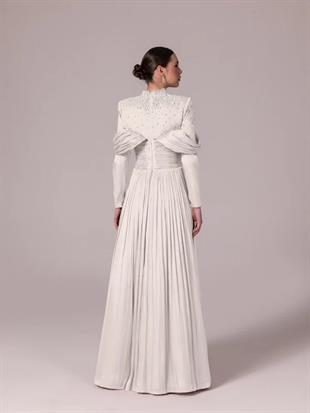 KENZEL Yakası Taş İşlemeli Pliseli Kabarık Tesettür Abiye Elbise