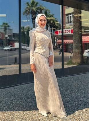 KENZELTaş İşlemeli Piliseli Uzun Kollu Tesettür Abiye