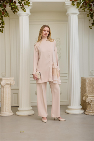 Merwe by moodbasic DANTELLİ ŞİFON FIRFIRLI KREP TAKIM