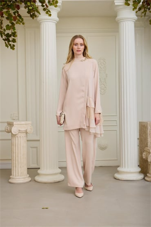 Merwe by moodbasic DANTELLİ ŞİFON FIRFIRLI KREP TAKIM