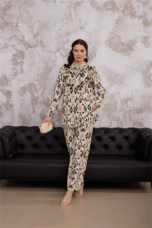 Merwe by moodbasic ETNİK DESENLİ İŞLEMELİ CUPRA TAKIM