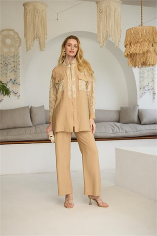 Merwe by moodbasic GOLD DANTELLİ İŞLEMELİ CUPRA TAKIM