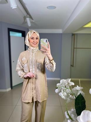 Merwe by moodbasic GOLD DANTELLİ İŞLEMELİ CUPRA TAKIM