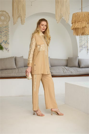 Merwe by moodbasic GOLD DANTELLİ İŞLEMELİ CUPRA TAKIM