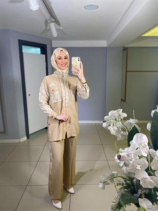 Merwe by moodbasic GOLD DANTELLİ İŞLEMELİ CUPRA TAKIM