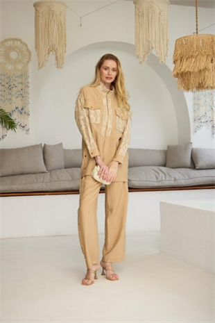 Merwe by moodbasic GOLD DANTELLİ İŞLEMELİ CUPRA TAKIM