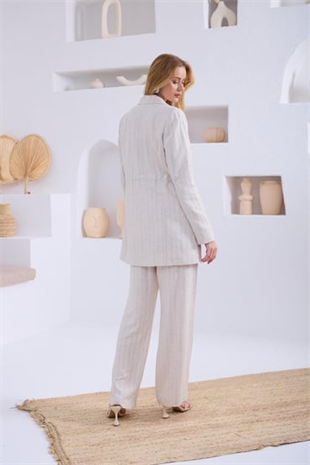 Merwe by moodbasic KETEN ÇİZGİLİ BLAZER CEKETLİ TAKIM