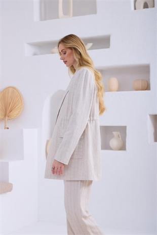 Merwe by moodbasic KETEN ÇİZGİLİ BLAZER CEKETLİ TAKIM