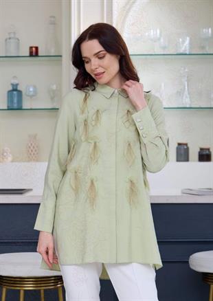 Merwe by moodbasic KUŞ TÜYLÜ İPEK CUPRA GÖMLEK