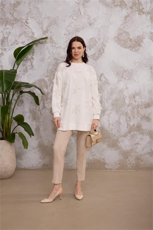Marwa by moodbasic PULLU ÇİÇEK NAKIŞLI SWEAT