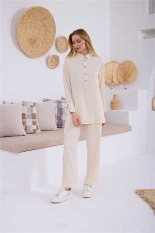 Merwe by moodbasic ŞEFFAF TAŞLI CUPRA KETEN TAKIM