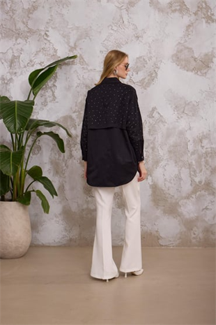 Merwe by moodbasic SERPME TAŞLI NERVÜRLÜ GÖMLEK