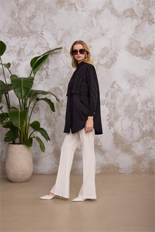 Merwe by moodbasic SERPME TAŞLI NERVÜRLÜ GÖMLEK