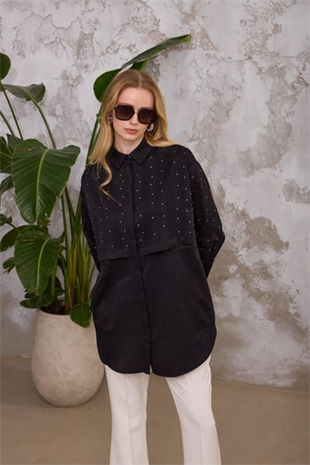 Merwe by moodbasic SERPME TAŞLI NERVÜRLÜ GÖMLEK