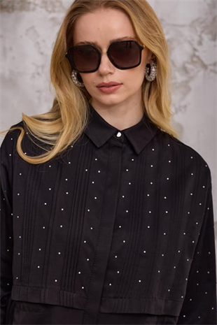 Merwe by moodbasic SERPME TAŞLI NERVÜRLÜ GÖMLEK