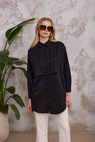 Merwe by moodbasic SERPME TAŞLI NERVÜRLÜ GÖMLEK