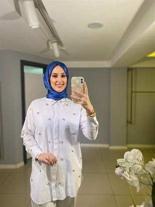 Merwe by moodbasic TAŞLI İNCİLİ PAMUK SATEN GÖMLEK