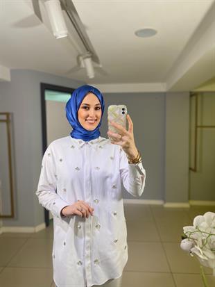 Merwe by moodbasic TAŞLI İNCİLİ PAMUK SATEN GÖMLEK