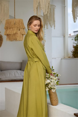 Merwe by moodbasic YAKASI İŞLEMELİ CEPLİ CUPRA ELBİSE