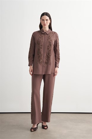 Merwe By Moodbasic KRİSTAL BONCUK İŞLEMELİ NAKIŞLI TAKIM