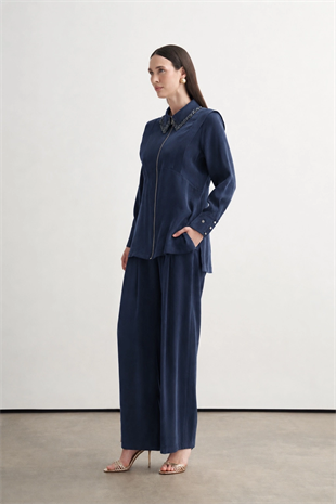 Merwe By Moodbasic YAKASI BONCUKLU PALAZZO PANTOLONLU TAKIM