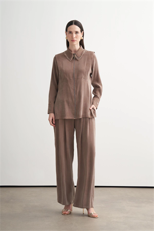 Merwe By Moodbasic YAKASI BONCUKLU PALAZZO PANTOLONLU TAKIM
