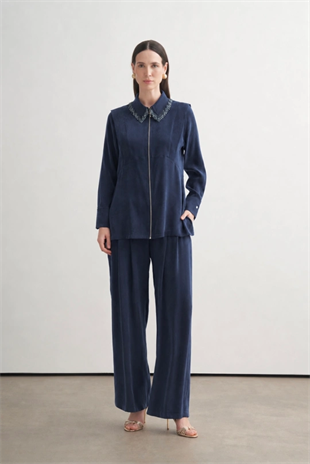 Merwe By Moodbasic YAKASI BONCUKLU PALAZZO PANTOLONLU TAKIM