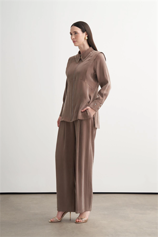 Merwe By Moodbasic YAKASI BONCUKLU PALAZZO PANTOLONLU TAKIM