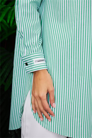 MOODBASIC ASİMETRİK ÇİZGİLİ PAMUKLU GÖMLEK