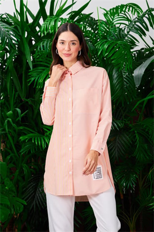 MOODBASIC ASİMETRİK ÇİZGİLİ PAMUKLU GÖMLEK