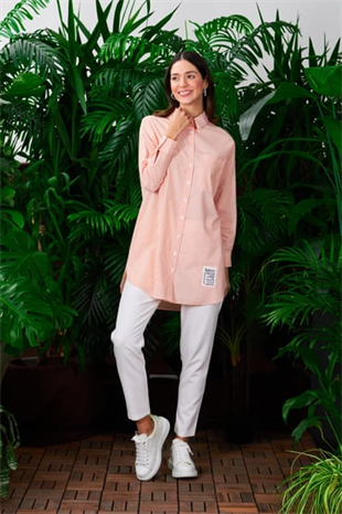 MOODBASIC ASİMETRİK ÇİZGİLİ PAMUKLU GÖMLEK