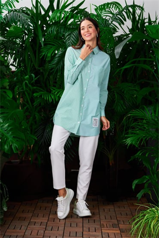 MOODBASIC ASİMETRİK ÇİZGİLİ PAMUKLU GÖMLEK