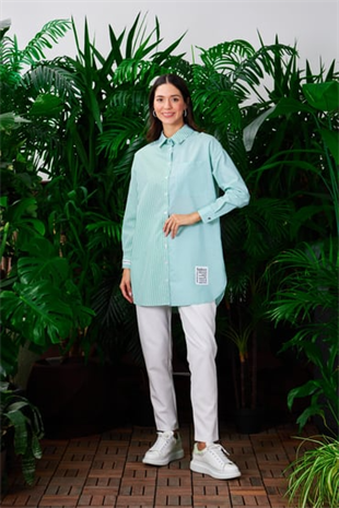 MOODBASIC ASİMETRİK ÇİZGİLİ PAMUKLU GÖMLEK