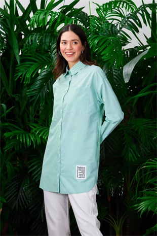 MOODBASIC ASİMETRİK ÇİZGİLİ PAMUKLU GÖMLEK