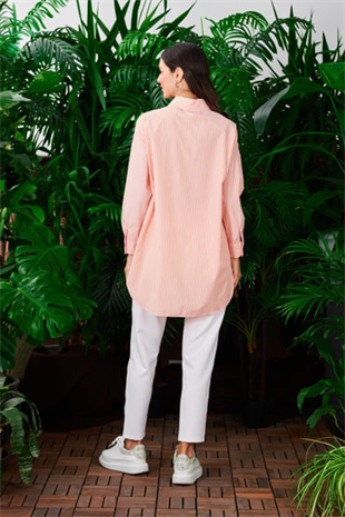 MOODBASIC ASİMETRİK ÇİZGİLİ PAMUKLU GÖMLEK