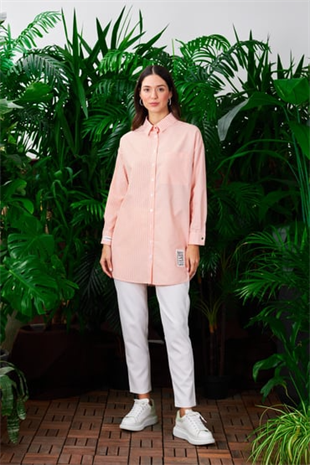 MOODBASIC ASİMETRİK ÇİZGİLİ PAMUKLU GÖMLEK