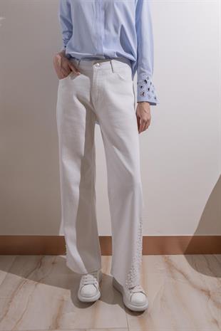 MOODBASIC BONCUK İŞLEMELİ PALAZZO DENİM PANTOLON