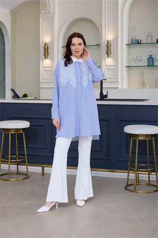 MOODBASIC DANTEL DETAYLI ÇİZGİLİ GÖMLEK