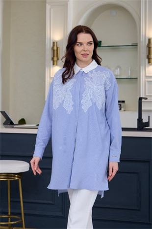 MOODBASIC DANTEL DETAYLI ÇİZGİLİ GÖMLEK