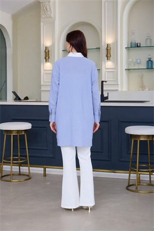 MOODBASIC DANTEL DETAYLI ÇİZGİLİ GÖMLEK