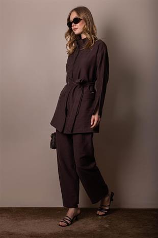 Moodbasic DÜĞME DETAYLI BAMBU KETEN TAKIM