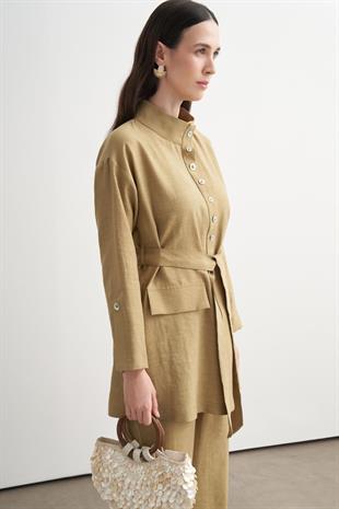 Moodbasic DÜĞME DETAYLI BAMBU KETEN TAKIM