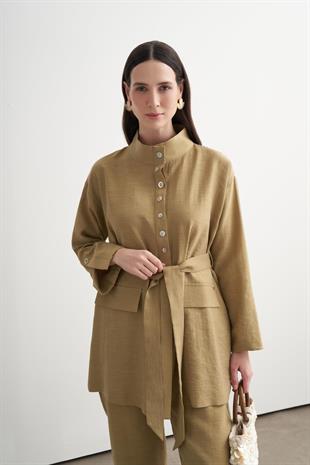 Moodbasic DÜĞME DETAYLI BAMBU KETEN TAKIM