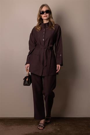 Moodbasic DÜĞME DETAYLI BAMBU KETEN TAKIM