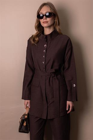 Moodbasic DÜĞME DETAYLI BAMBU KETEN TAKIM