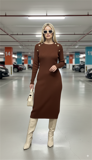 MOODBASİC DÜME DETAYLI SOĞUK MERSERİZE TRİKO ELBİSE