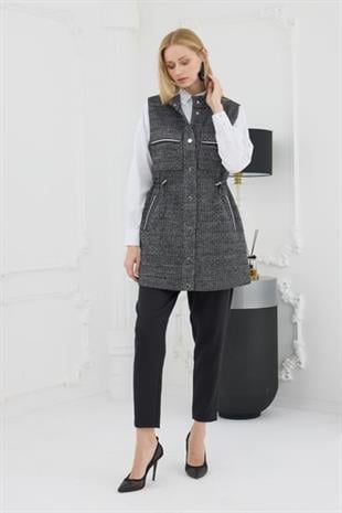 MOODBASIC GÜMÜŞ ŞERİTLİ TRİKO YELEK