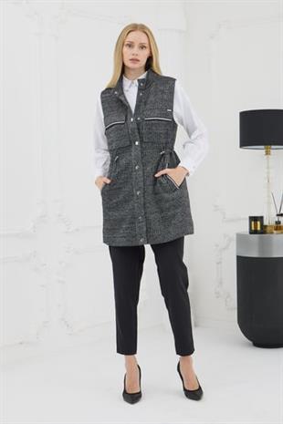 MOODBASIC GÜMÜŞ ŞERİTLİ TRİKO YELEK