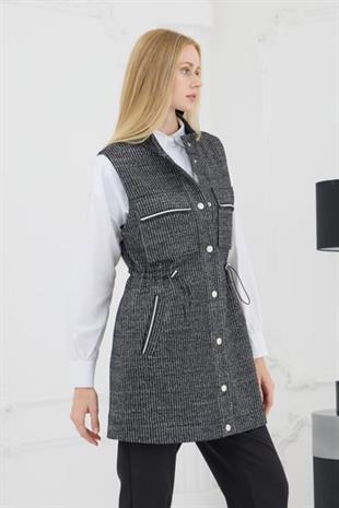 MOODBASIC GÜMÜŞ ŞERİTLİ TRİKO YELEK