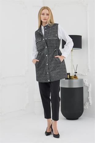 MOODBASIC GÜMÜŞ ŞERİTLİ TRİKO YELEK